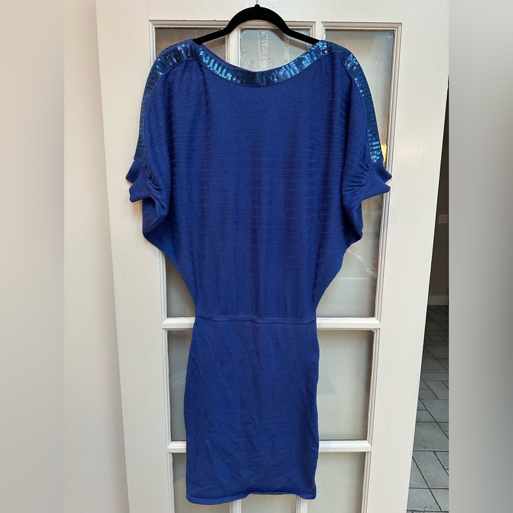 Guess Y2K Blue Metallic Shimmer Bodycon Dress with Sequin Accents Size Medium M